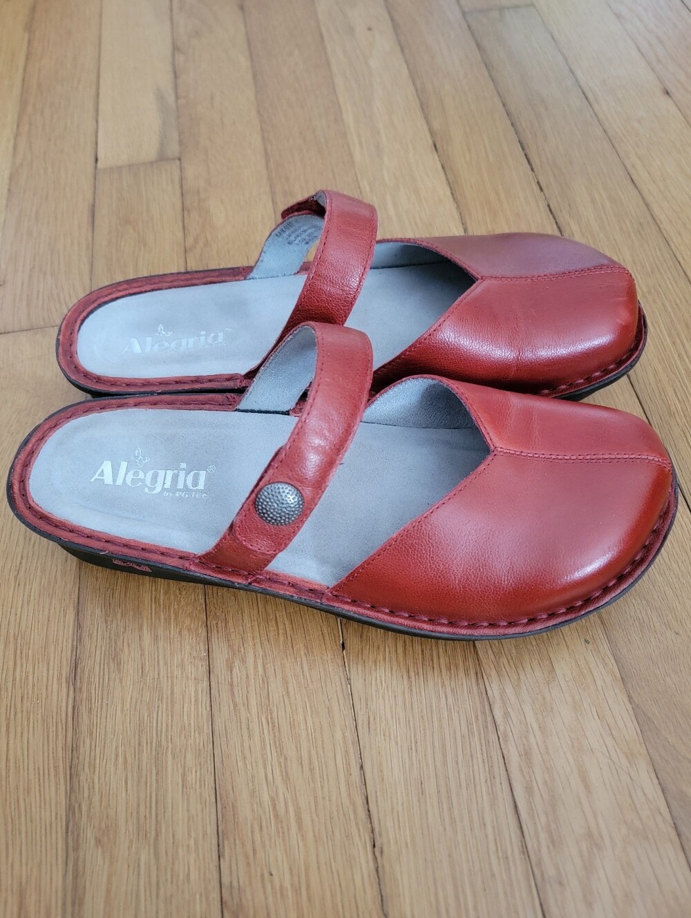 Alegria Brick Red Leather Mary Jane Clogs